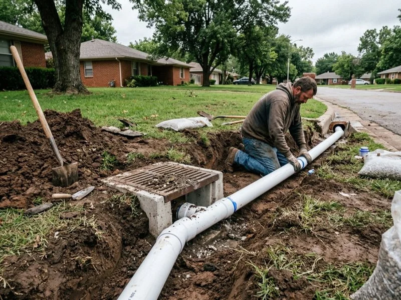 Catch basin with smooth-wall pipe routed to a curb exit